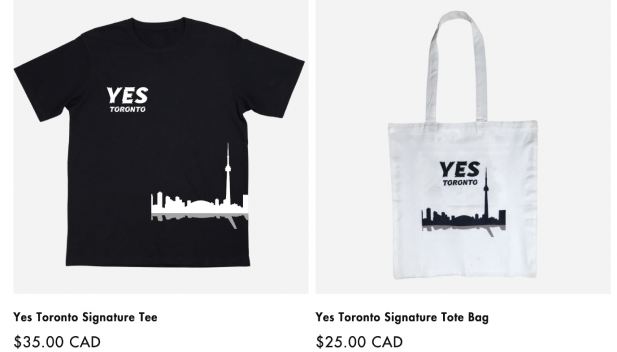 Yes Toronto t-shirt and tote bag product listing